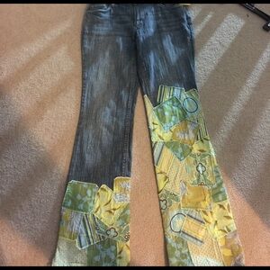 Women's Boot Cut Jeans with Yellow Patchwork Detail